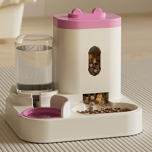 Pet Food Dispenser Container, Automatic Feeder Dog Cat with Water Fountain, Large Capacity Storage Bowl