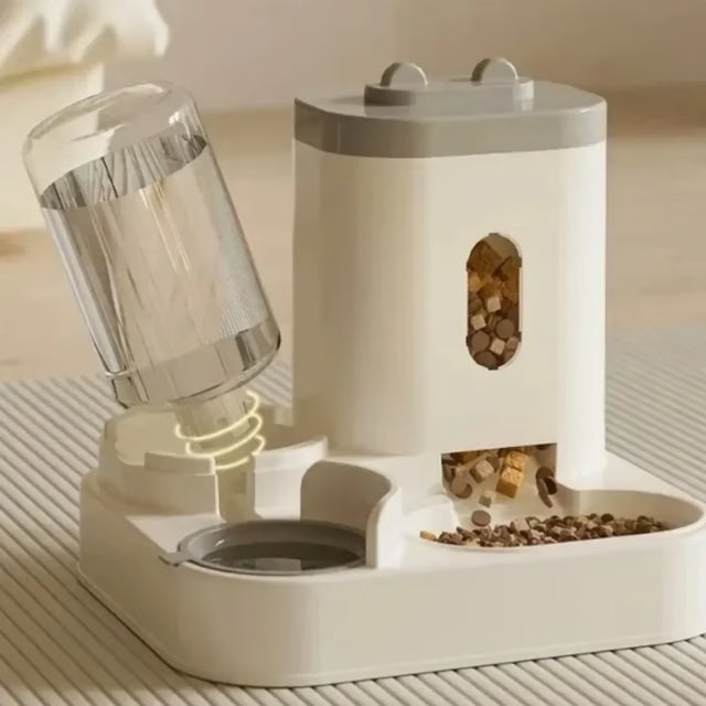 Pet Food Dispenser Container, Automatic Feeder Dog Cat with Water Fountain, Large Capacity Storage Bowl