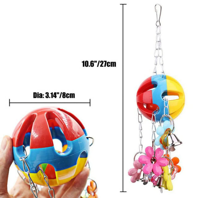 Bird Parrot Hanging Ball Chew Toy with Bells Colorful Cage Training Toy