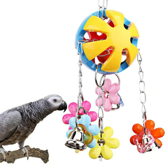 Bird Parrot Hanging Ball Chew Toy with Bells Colorful Cage Training Toy