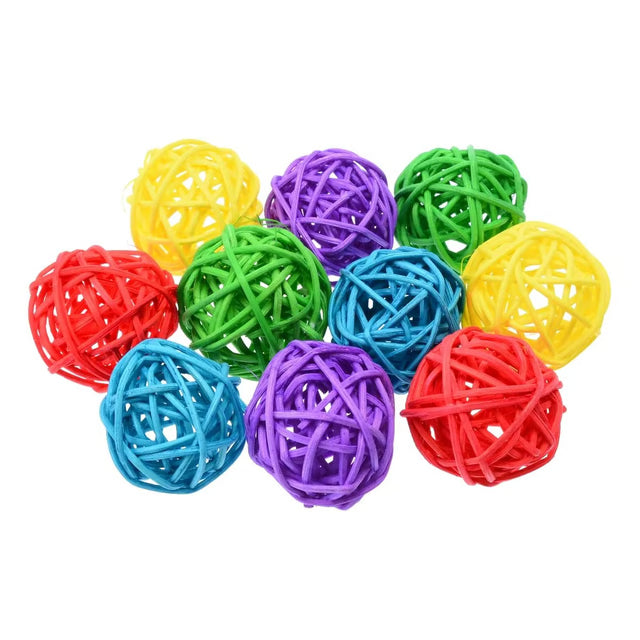 Natural Rattan Sepak Takraw Chew Balls for Parrots – 10-Piece Primary Colour Set