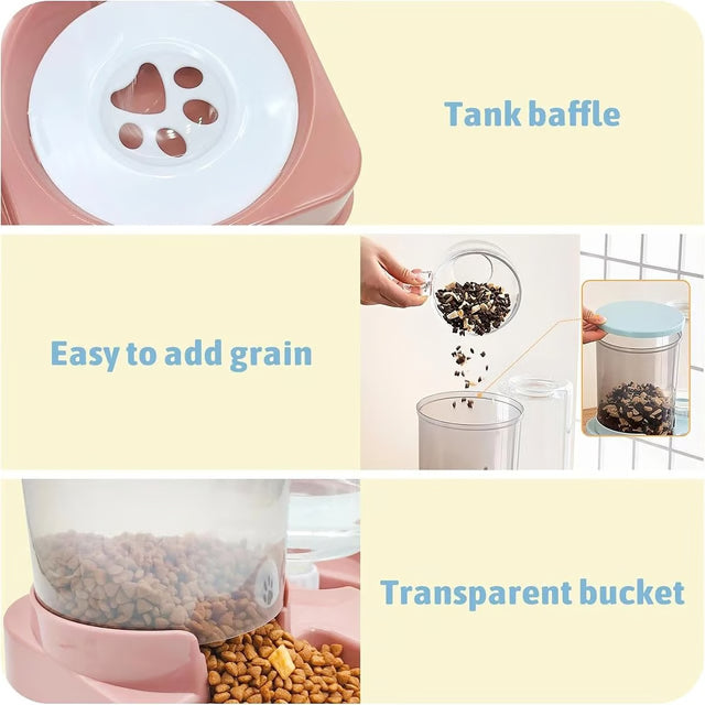 Automatic Cat Feeder and Water Dispenser Set – 2-in-1 Tilted Gravity Pet Food and Water Feeder