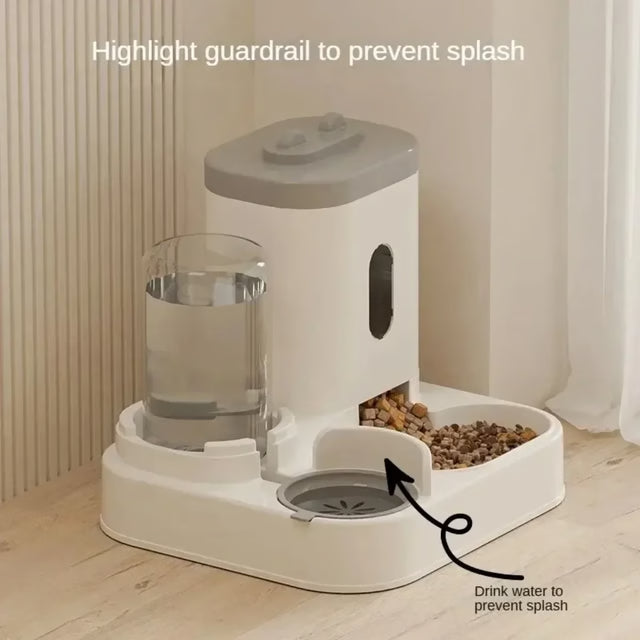 Pet Food Dispenser Container, Automatic Feeder Dog Cat with Water Fountain, Large Capacity Storage Bowl