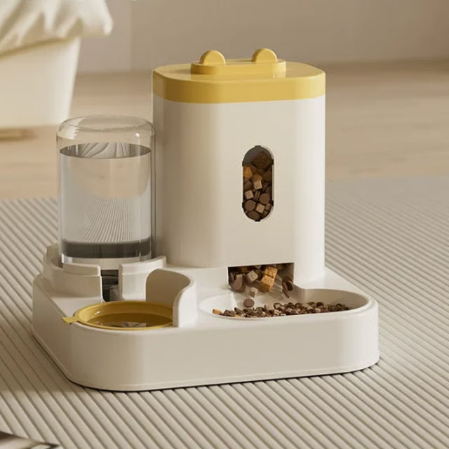 Pet Food Dispenser Container, Automatic Feeder Dog Cat with Water Fountain, Large Capacity Storage Bowl