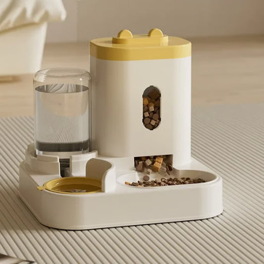 Pet Food Dispenser Container, Automatic Feeder Dog Cat with Water Fountain, Large Capacity Storage Bowl