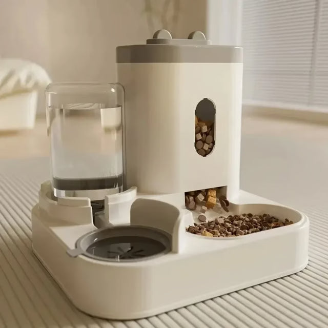 Pet Food Dispenser Container, Automatic Feeder Dog Cat with Water Fountain, Large Capacity Storage Bowl