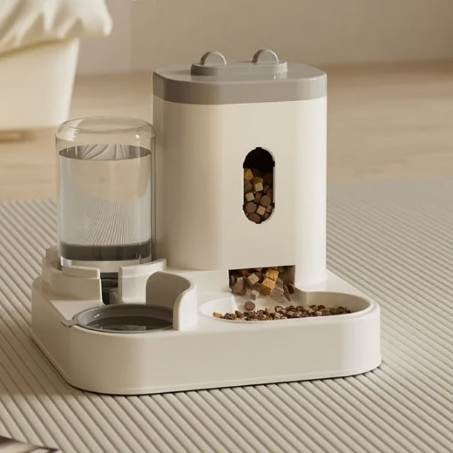 Pet Food Dispenser Container, Automatic Feeder Dog Cat with Water Fountain, Large Capacity Storage Bowl