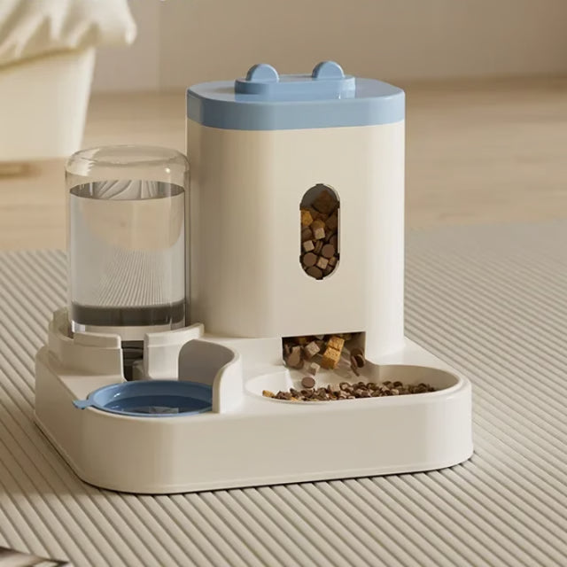 Pet Food Dispenser Container, Automatic Feeder Dog Cat with Water Fountain, Large Capacity Storage Bowl
