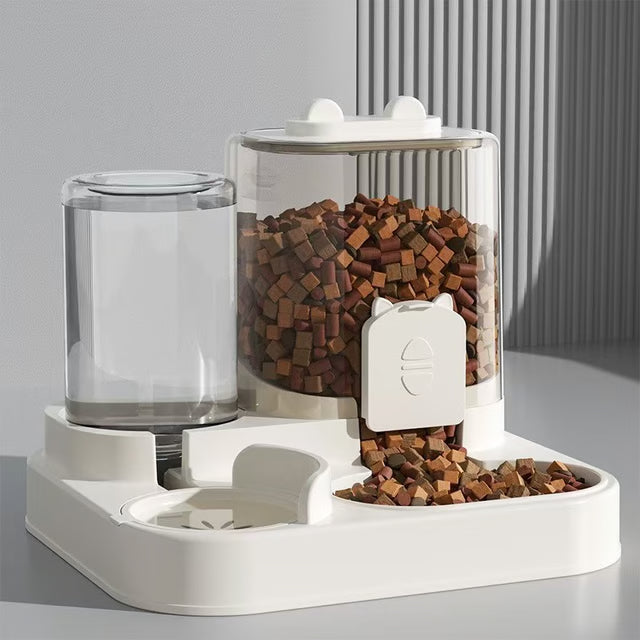 Pet Food Dispenser Container, Automatic Feeder Dog Cat with Water Fountain, Large Capacity Storage Bowl